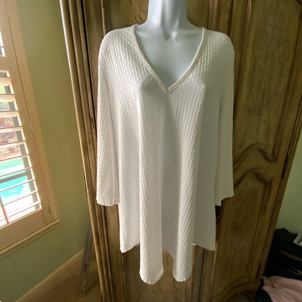 Jordan Taylor Vneck Oversized Ivory Stretchy Long Sleeve Top Size Large